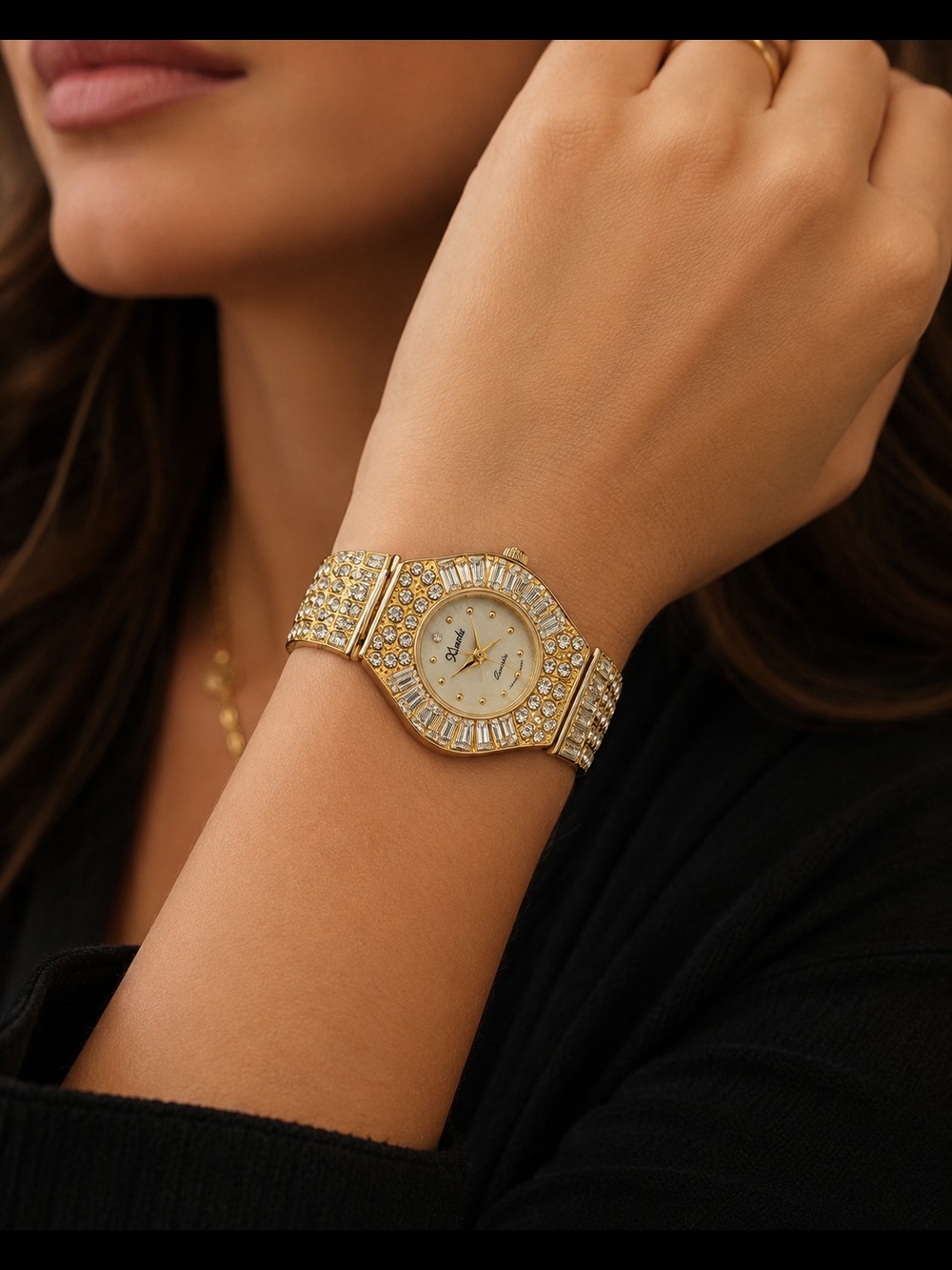 Vintage Xanadu Crystal Bracelet Watch | Gold Tone Art Deco Glam | Working